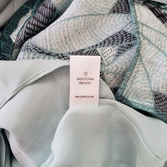 Parker 100% Silk Floral Palm Print High-Low Short Sleeve Midi Dress - Picture 11 of 12